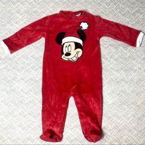 NWT Disney Baby Christmas Mickey Mouse One Piece Red Velvet Outfit 6-9 months